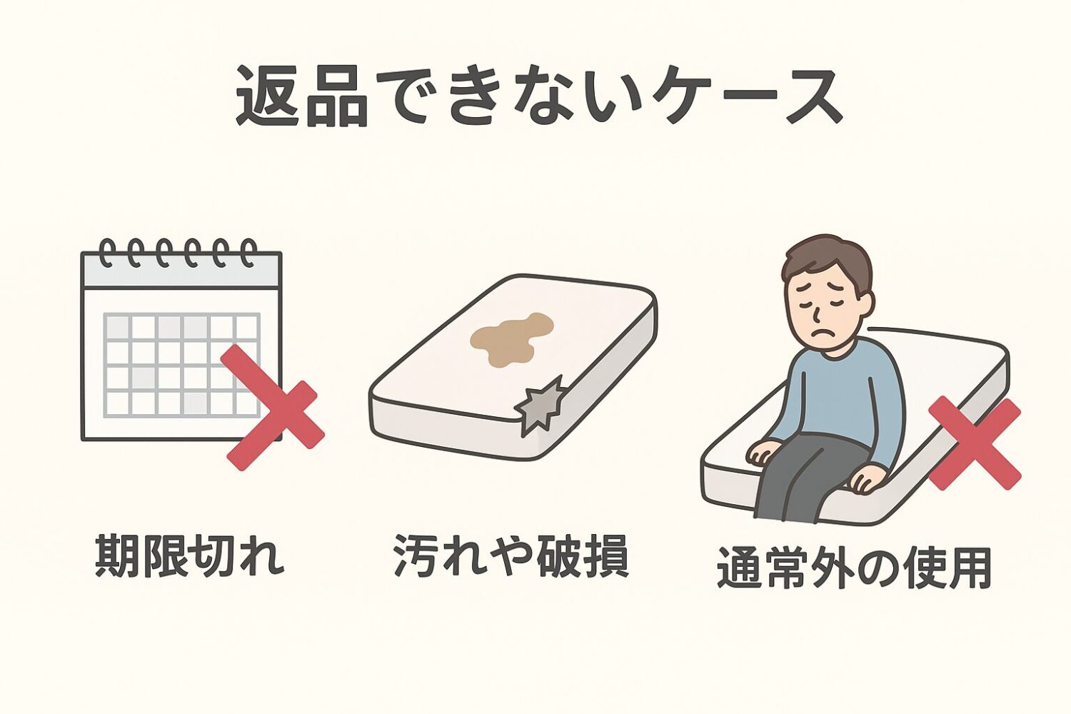 「返品できないケース一覧(期限切れ・汚れや破損・通常外の使用)」